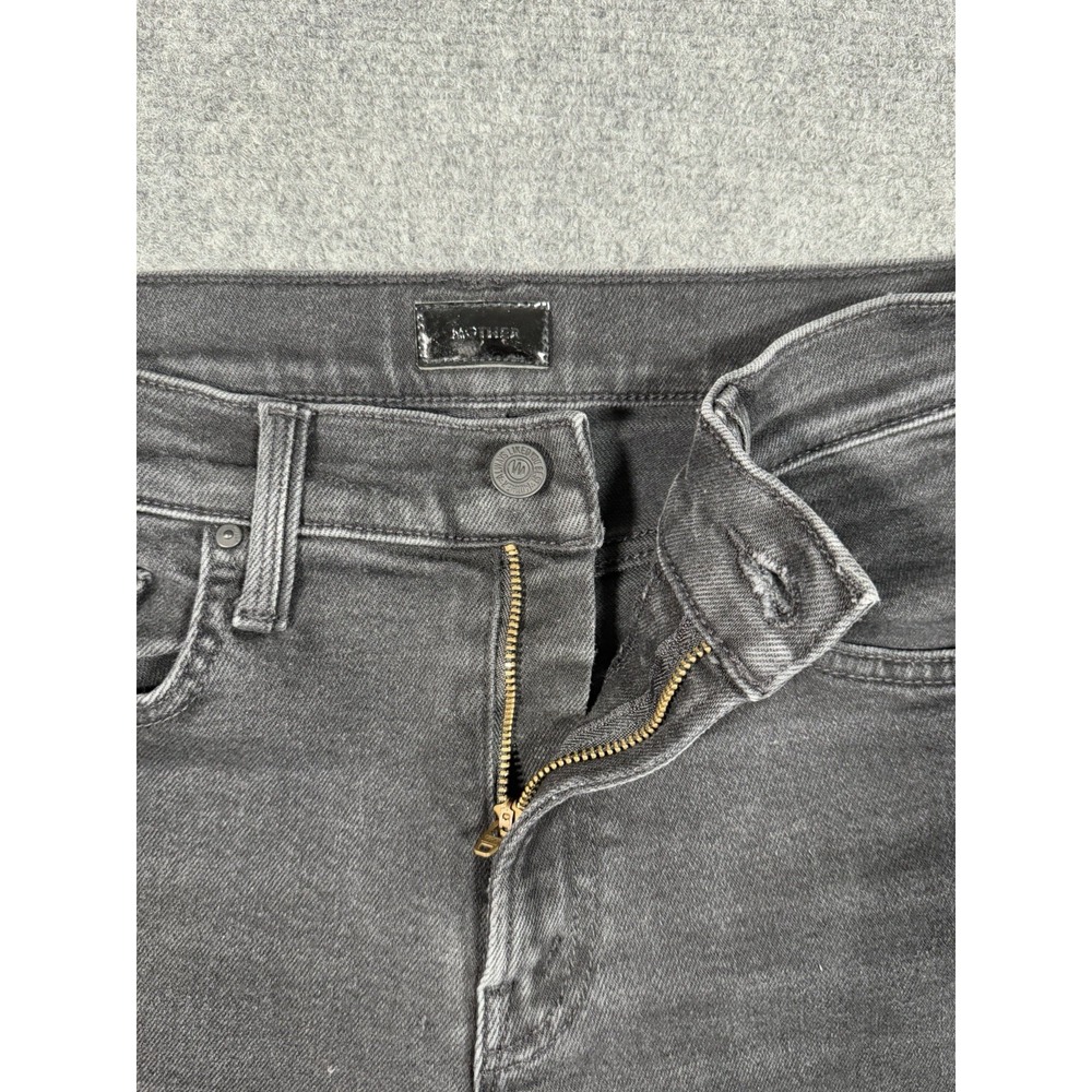 MOTHER Mid Rise Rambler Zip Flood Jeans Women's 26 Spiked Hair Art Flair Black - Picture 7 of 16
